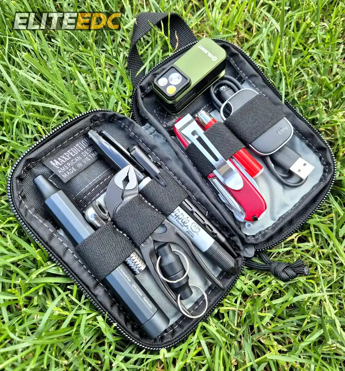 Maxpedition Micro open full loadout, right half detail