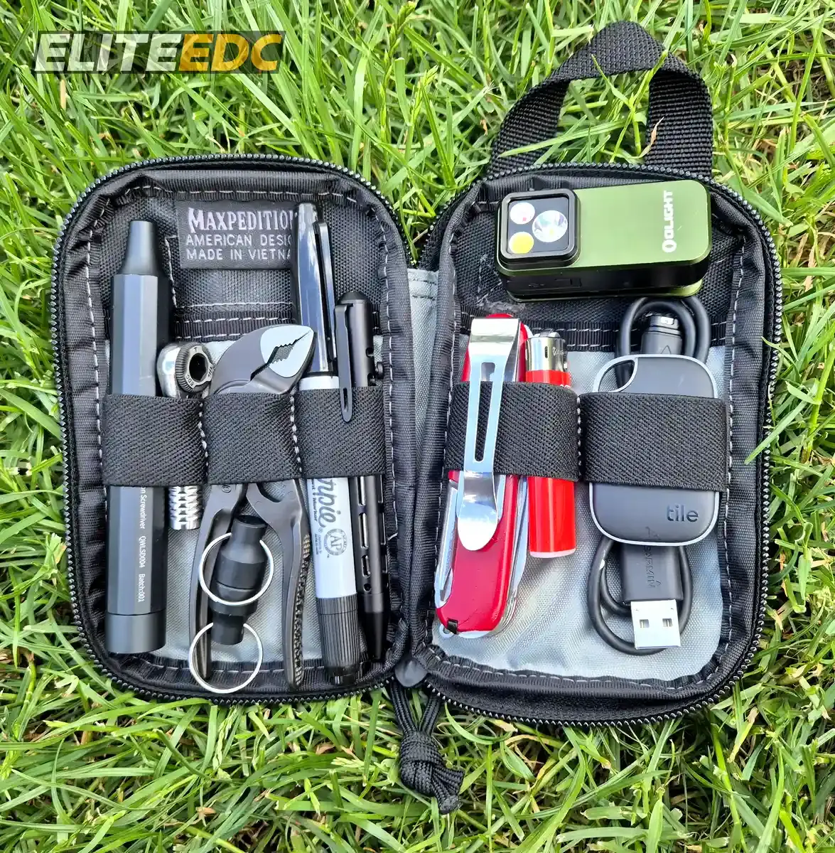 Maxpedition Micro open and fully loaded with EDC gear