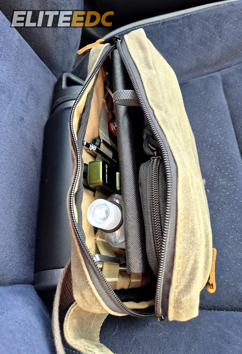 NutSac Speed Sling closed with A5 notebook for size reference