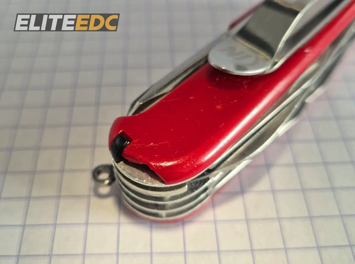 Victorinox Fieldmaster cracked scale after five years of daily carry - cosmetic damage only, everything still functions perfectly