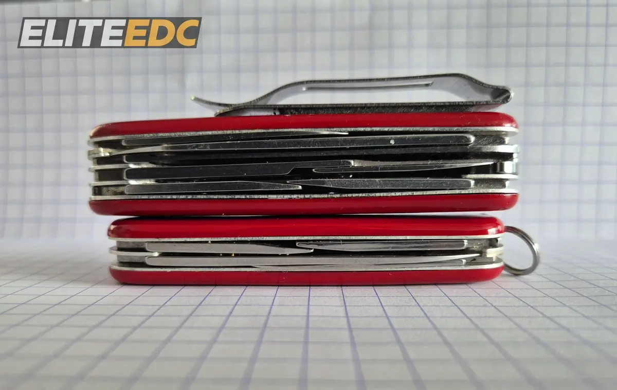 Victorinox Fieldmaster vs Recruit size comparison - the Fieldmaster's four-layer construction adds up