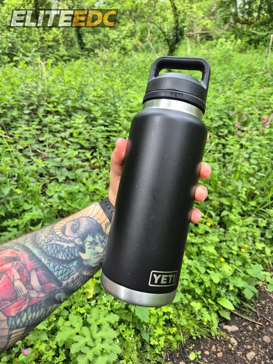 Yeti Rambler 36oz size reference, held in hand